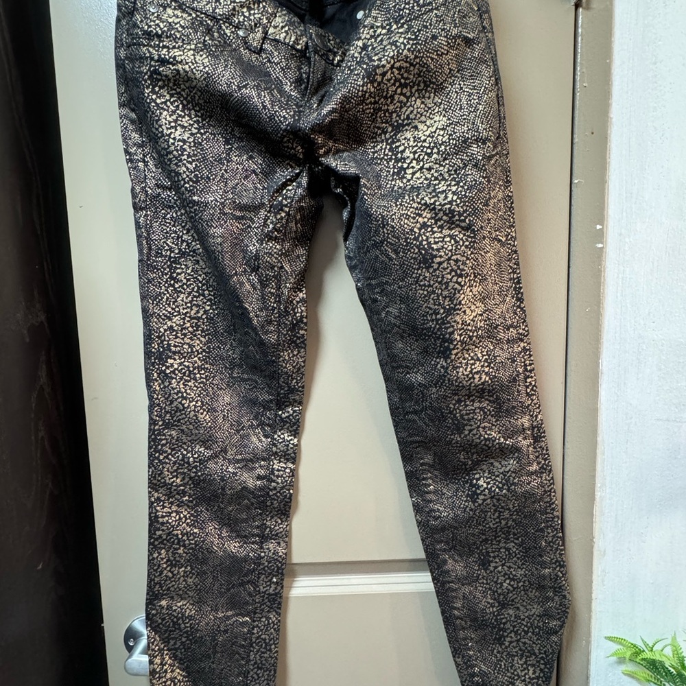 MNG Mango Women’s Gold And Black Print Straight Leg Jeans Size 8